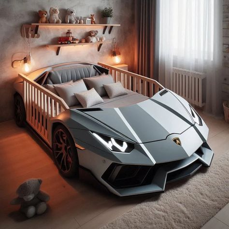 Lamborghini Shape Baby Crib Crib Accessories, Amazing Bedroom Designs, Cool Kids Bedrooms, Luxury Textiles, Creative Bedroom, Trending Art, Kids Bedrooms, Screws And Bolts, Shared Rooms