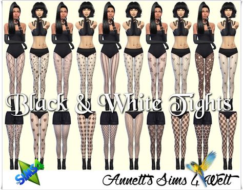 Annett's Sims 4 Welt: Black & White Tights Sims 4 Tights, Tights Outfits Leggings, Sims 4 Socks, White Tights Outfit, Black And White Tights, Star Tights, Cc Hair, Cc Clothes, Cute Tights