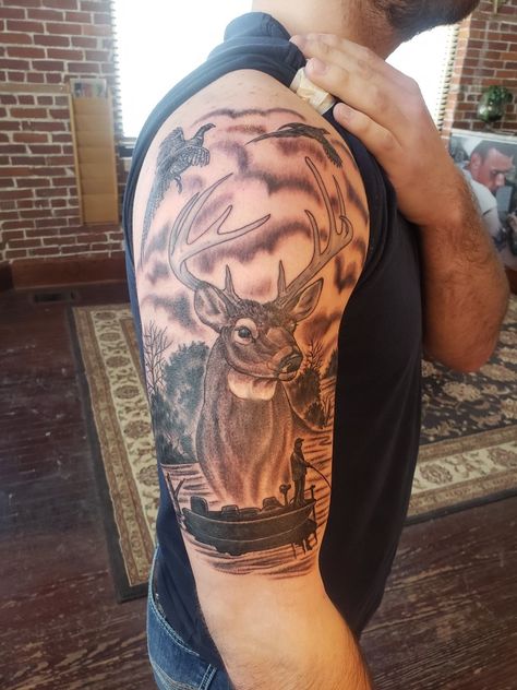 Hunting Tattoos For Guys, Mockingbird Tattoo, Moose Tattoo, Robin Tattoo, Stag Tattoo, Lizard Tattoo, Hunting Tattoos, Mother Nature Tattoos, Nature Tattoo Sleeve