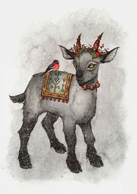 Yule Art, Magick Art, Yule Goat, Holly King, Pagan Yule, Dark Christmas, God Art, Winter Solstice, Christmas Illustration