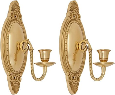 Amazon.com: Solid Brass Wall Sconce Candle Holder 9 1/8 Inches H Victorian Vintage Style Decorative Candlestick Holders With Mounting Hardware Antique Wall Mounted Art | Renovators Supply Manufacturing Pack Of 2 : Home & Kitchen Victorian Wall Sconces, Victorian Wall Decor, Victorian Wall, Antique Candles, Living Bedroom, Wall Candle Holders, Victorian Vintage, Brass Candle Holders, Cozy Ambiance