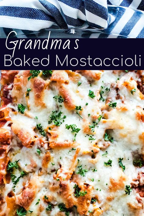 Grandma's Classic Baked Mostaccioli is perfect for parties, holidays, or a weeknight dinner with the family. A perfect combo of cheese, easy homemade tomato sauce, and pasta for the best Italian pasta dish. #ItalianFood #Pasta #Mostaccioli Easy Homemade Tomato Sauce, Baked Mostaccioli Recipe, Mostaccioli Pasta, Best Italian Pasta, Baked Mostaccioli, Italian Pasta Dishes, Homemade Tomato Sauce, Grandmas Recipes, Healthy Family Meals