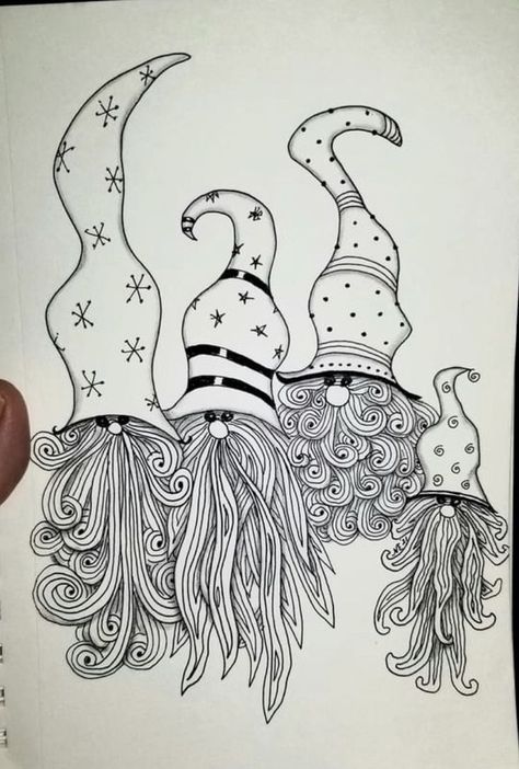 Zendoodle Art Inspiration, Gnome Zentangle, Zentangle Gnomes, Zentangle Christmas Cards, Christmas Zentangle Patterns, Zantangle Art, Zentangle Artwork, Doodle Art Journals, Zen Doodle Art