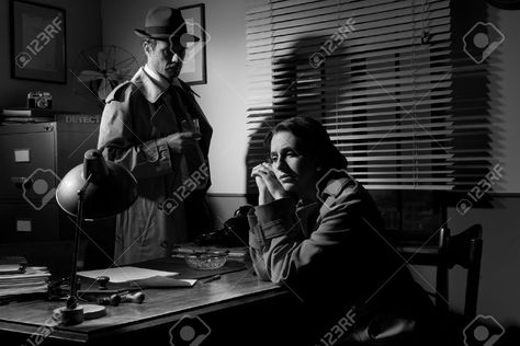 Noir Detective Office, Detective Office, Film Noir Photography, Classic Film Noir, Noir Detective, Detective Aesthetic, Police Story, Neon Noir, Private Eye