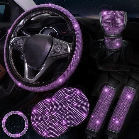 Pink Steering Wheel Cover, Gear Shift Cover, Bling Car, Bling Car Accessories, Seat Belt Pads, Car Deco, Purple Car, Bling Ring, Girly Car