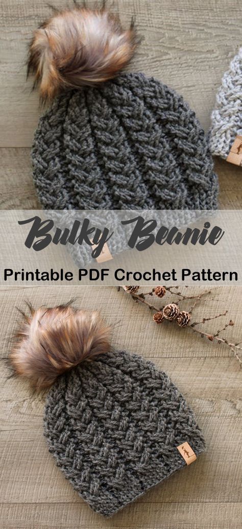 bulky hat Hat Crochet Patterns, Winter Hat Crochet Pattern, Bulky Yarn Crochet, Winter Hat Crochet, Chunky Crochet Hat, Cozy Beanie, Knitted Beanies, Easy Crochet Hat, Yarn Hats