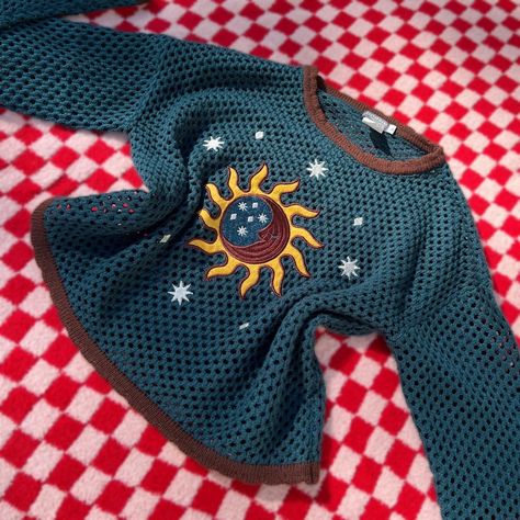 Stunning crochet sweater with sun and moon patch.... - Depop Sun And Moon, Crochet Sweater, Boho Hippie, Online Branding, Layering, Moon, Sun, Knitting, Crochet