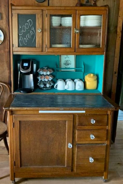 Other Uses For Dining Room, Repurposed China Cabinet, Coffee Bar Hutch, Hutch Redo, China Cabinet Redo, Bar Hutch, Redo Cabinets, Farmhouse Coffee Bar, Hoosier Cabinet