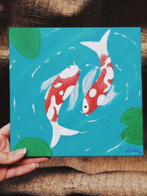 Easy Coy Fish Painting, Koi Fish Painting Easy Acrylic, Coi Fish Painting Acrylic Easy, Simple Koi Fish Painting, Acrilic Drawings Ideas, Painting Fish Easy, Simple Fish Painting, Easy Koi Fish Painting, Koi Fish Painting Easy