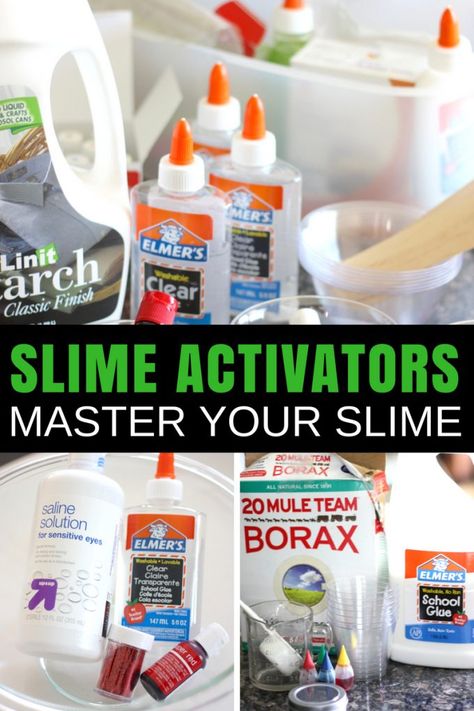 Making AMAZING homemade slime is all about having the right slime ingredients. The best ingredients include the right slime activator and the right glue. Here is my BEST slime activator list to get you started, and I will share some tips for making the easiest slime ever with these different slime activators. Discover how to master your slime recipes with the right supplies. Slime With Activator And Glue, Activators For Slime, Slime Activator Recipes, Activator For Slime, Ingredients For Slime, Cara Membuat Slime, Fluffy Slime Without Glue, Slime Science, Borax Slime Recipe