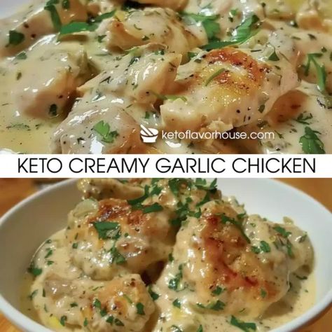 Keto Creamy Garlic Chicken Recipe - Keto Easy Recipes Low Carb Chicken And Gravy, Creamy Garlic Chicken Keto, Keto Creamy Garlic Chicken Recipes, Low Carb Creamy Garlic Chicken, Low Carb Garlic Chicken, Keto Chicken And Noodle Recipes, Keto Recipes With Macros Listed, Low Carb Chicken Sauce, Keto Italian Chicken Recipes