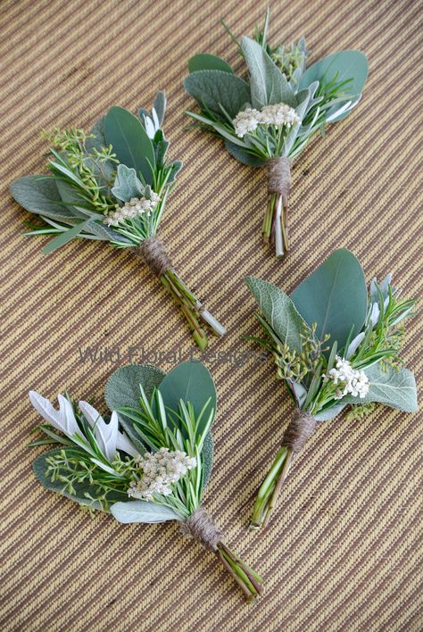 Herb Boutineer, Herb Bouquet Wedding, Herb Bridal Bouquet, Buttonholes Wedding Rustic, Rosemary Bouquet Wedding, Sage Corsage, Rosemary Wedding Decor, Sage Rustic Wedding, Rosemary Wedding Bouquet