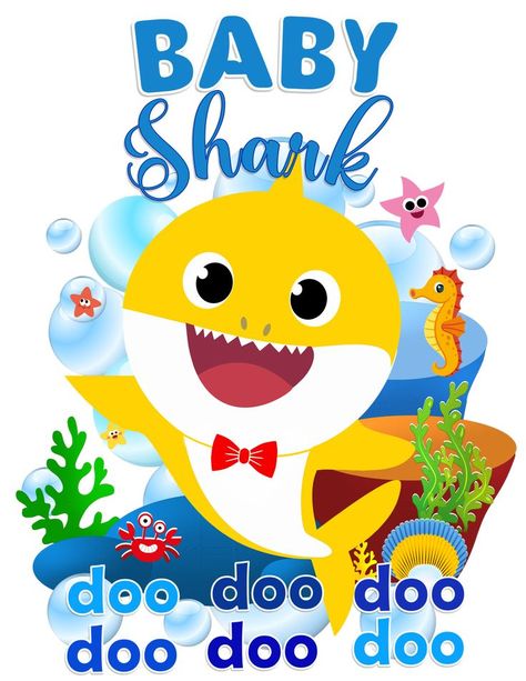 Baby Shark Cocomelon, Baby Shark Printable, Baby Shark Name, Baby Shark Shirt, Shark Printables, Baby Shark Doo Doo, Shark Themed Birthday Party, Birthday Fiesta, Shark Family