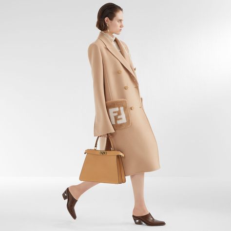 Coat Fendi Coat, Beige Wool Coat, Fendi Logo Design, Fendi Store, Wool Gifts, Women Lifestyle, Coat Women, Formal Style, Office Fashion