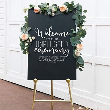 Vinyl Wall Art Decal - Welcome to Our Unplugged Ceremony - 22" x 22" - Modern Quote for Wedding Ceremony Mirror Glass Cardboard Decoration (White) Sticker Layout, Marriage Reception, Stick Wall Art, Wedding Greetings, Wedding Ceremony Signs, Love Decor, Ceremony Signs, Vinyl Wall Art Decals, Theme Color