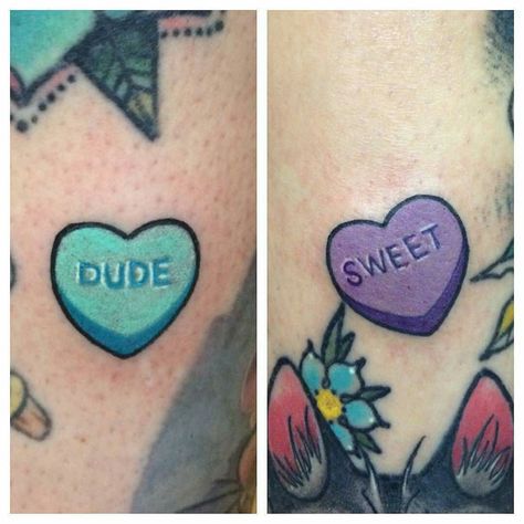 smile. Heart Candy Tattoo, Candy Hearts Tattoo, Candy Heart Tattoo, Sweet Heart Candy, Snitch Tattoo, Candy Tattoo, Bestie Tattoo, Type Tattoo, Tattoo Heart