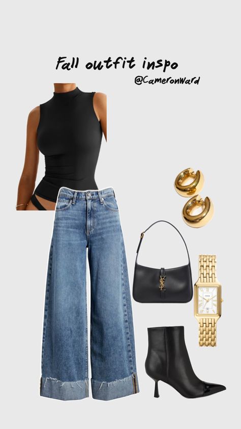 Wide leg jeans, cuffed jeans outfit, fall outfit Outfit Inspo Wide Leg Jeans, Wide Leg Black Jeans Outfit, Black Wide Leg Jeans Outfit, Cuffed Jeans Outfit, Wide Leg Jean Outfits, Wide Leg Black Jeans, Black Wide Leg Jeans, Denim Jeans Outfit, Wide Leg Jeans Outfit