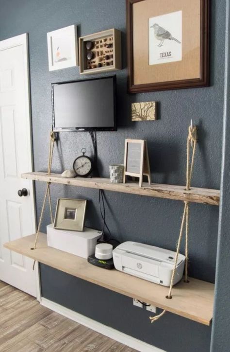 Add some serious style to your walls with our top floating shelves. Create fabulous-looking floating shelves with our top DIY tips, tricks, and design ideas. Diy Shelves Design, Nautical Shelves, Nautical Shelf, Diy Shelves Ideas, Deco Tv, Diy Floating Shelves, Easy Shelves, Hanging Rope Shelves, Industrial Floating Shelves