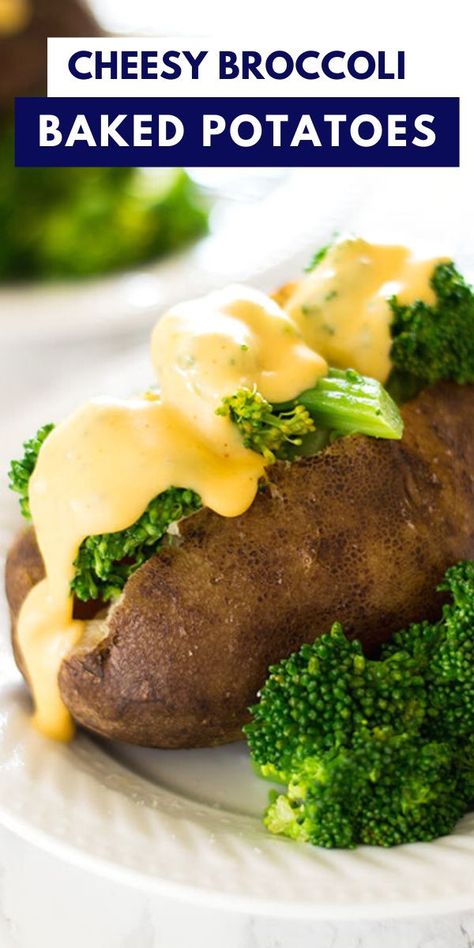 Baked potatoes made in the crockpot and piled high with broccoli and cheddar cheese sauce. A perfect easy dinner! Baked Potato Broccoli Cheese, Broccoli And Cheese Sauce, Slow Cooker Baked Potatoes, Sauce For Broccoli, Cheese Sauce For Broccoli, Slow Cooker Baking, One Pot Vegetarian, Meat Casserole, Broccoli Bake