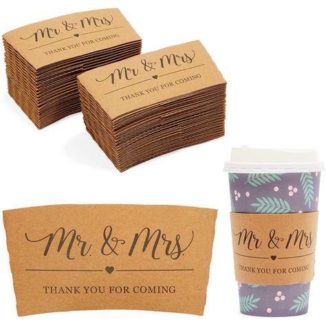 Wedding Coffee Sleeves, Coffee Bridal Shower, Coffee Bar Wedding, To Go Coffee Cups, Disposable Coffee Cups, Cup Sleeves, Coffee Wedding, Coffee Cup Sleeves, Bbq Wedding