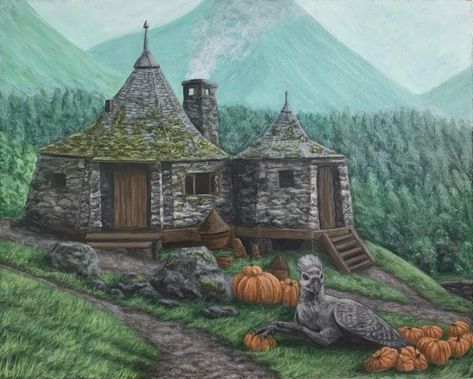 Cabin Drawing, Hogwarts Painting, Gryffindor Slytherin Hufflepuff Ravenclaw, Hagrids Hut, Harry Potter Painting, Classic Poster, Harry Potter Pictures, Harry Potter Theme, Harry Potter Wallpaper