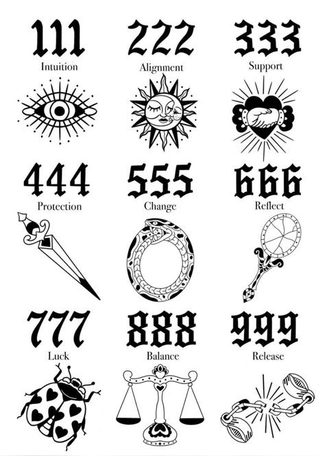 Fonts Design Angel Number Font Tattoo, Different Tattoo Styles Names, 369 Tattoo Design, 555 Neck Tattoo, Spiritual Flash Tattoo, Angel Numbers Neck Tattoo, Angels Numbers Tattoo, Number 5 Tattoo Ideas, 8 Tattoo Number Ideas