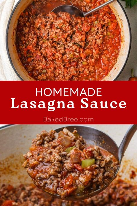 If you think your lasagna is in need of a makeover, make it over with this Tomato Sauce for lasagna, which features two meats, five veggies, herbs, spices, and even a glass of red wine! Pasta Sauce For Lasagna, Diy Lasagna Sauce, Best Sauce For Lasagna, Tomato Sauce For Lasagna, Best Lasagna Sauce, Homemade Sauce For Lasagna, Homemade Meat Sauce For Lasagna, Lasagne Sauce Recipe, Lasagna Meat Sauce Recipe