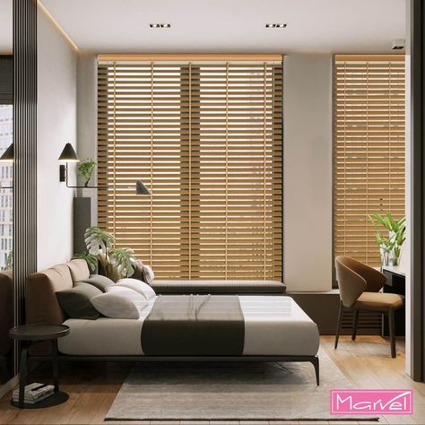 Need Blinds that blend with your flooring, furniture, cabinetry & other existing wood finishes in your home & office? Marvel Wooden Venetian’ are perfect for you. We design these Blinds in 42 inspiring Shade Colours like Brown, Cream, Green, White & many more to enhance your décor with elegance of Wood. #woodblinds #woodenblinds #woodenvenetians #venetianblinds #woodenvenetianblinds #windowcoverings #windowdesign #windowstyling #homedecor #homeideas #interiors #interiorideas #blackoutblinds Wood Blinds Bedroom, Venetian Blinds Living Room, Wooden Blinds Living Room, Wood Blinds Living Room, Bay Window Diy, Wooden Slat Blinds, Wood Venetian Blinds, Wooden Venetian Blinds, Contemporary Window