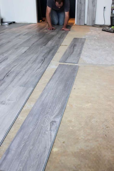 Transforming a Space by Installing Vinyl Plank Flooring - Love Create Celebrate Grey Vinyl Plank Flooring Bedroom, Vinyl Flooring Bedroom Ideas, Grey Floors Bedroom, Grey Plank Flooring, Light Gray Vinyl Plank Flooring, Light Gray Flooring, Lantai Vinil, Gray Vinyl Flooring, Grey Vinyl Plank Flooring