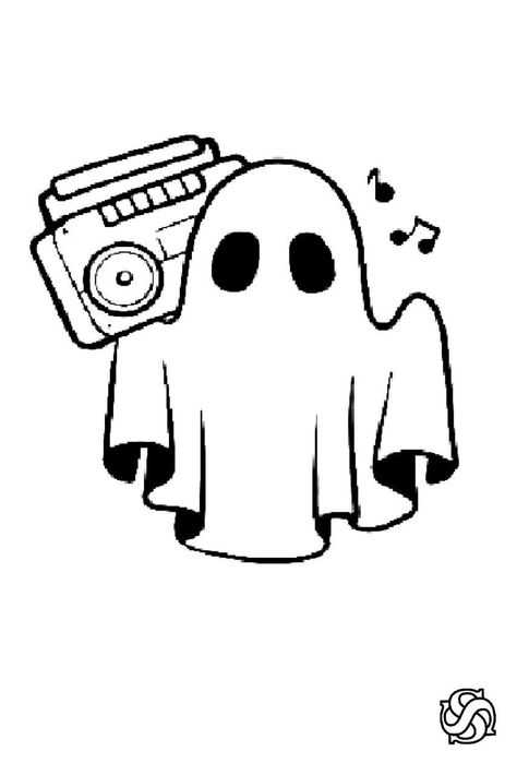 Ghost Art Drawing, Cute Ghost Sketch, Iphone Esthetics, Back Of Neck Tattoo Men, Easy Halloween Drawings, Music Doodle, Cool Easy Drawings, Ghost Drawing, Ghost Tattoo