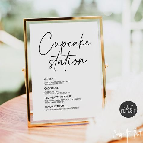 Cupcake Station, Cupcakes Flavors, Cake Table Sign, Rustic Wedding Signs Diy, Cupcake Bar, Cupcake Signs, Cupcake Table, Bar Menu Sign, Menu Printable