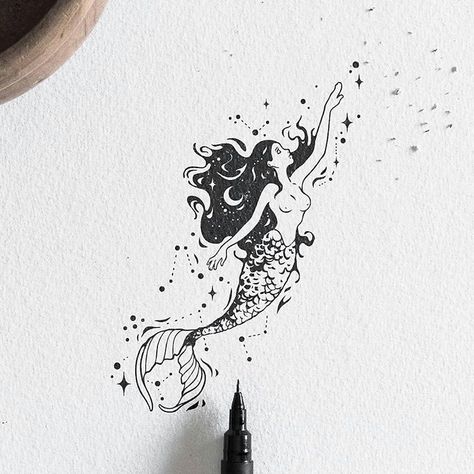 Diving Mermaid Tattoo, Mermaid Tattoo Designs, Pen Art Work, Conceptual Drawing, Bull Tattoos, Tattoo Zeichnungen, Mermaid Tattoo, Mermaid Tattoos, Instagram Tattoo