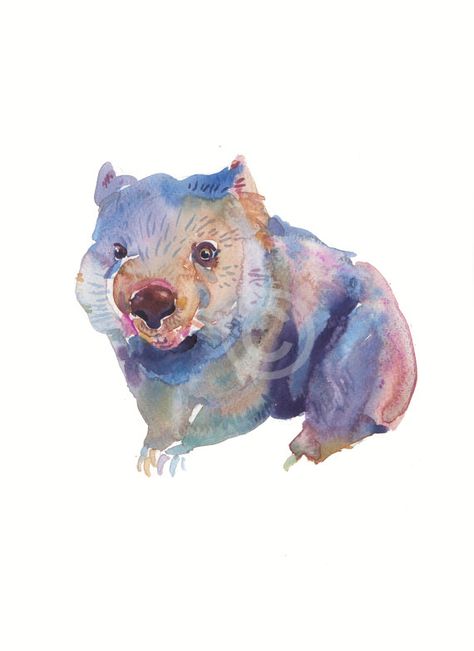 Wombat - Size 8x10in - Watercolor Painting - Art Print - Nursery Art Wildlife Tattoo, Oil Pastel Paintings, Australian Flora, Australian Wildlife, Pencil Painting, Painting Portrait, Watercolor Inspiration, Paintings Art Prints, Etsy Art