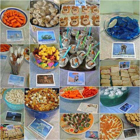 Disney Frozen Birthday Party Food, Frozen Birthday Food, Olaf Summer Party, Frozen Themed Food, Frozen Birthday Party Food, Frozen Party Food, Olaf Birthday, Elsa Birthday Party, Frozen 2