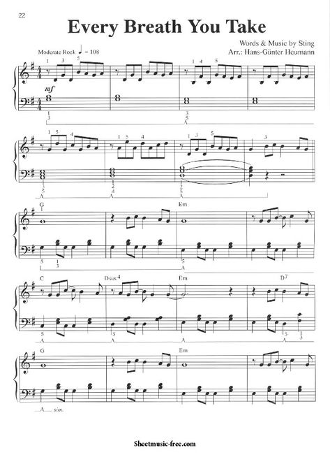 Every Breath You Take Sheet Music Sting. FREE Download Every Breath You Take Sheet Music Sting PDF for Piano Sheet Music. More Sting Sheet Music PDF free Pop Piano Sheet Music, Popular Piano Sheet Music, Piano Songs Sheet Music, Beginner Piano Music, Easy Sheet Music, Free Piano Sheets, Piano Sheet Music Pdf, Pop Sheet Music, Piano Music Lessons