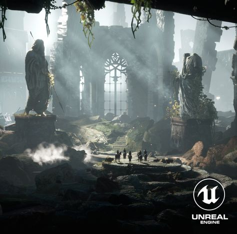 Ruin Concept Art, Ruins Concept Art, Game Environment Art, Ue4 Environment, Game Environment Concept Art, 3d Environment Art, Fantasy Adventurer, Eerie Places, Cyberpunk Design