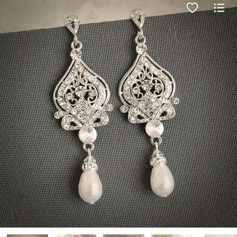 Never Worn! Only Tried On. I Got These For My Wedding But Ended Up Wearing Something Else. These Are Beautiful! From Etsy Shop Statement Bridal Earrings, Pearl Chandelier Earrings, Bridal Statement Earrings, Pearl Chandelier, Rhinestone Top, Filigree Pendant, Crystal Dangle Earrings, Wedding Bridal Jewellery, Swarovski Earrings