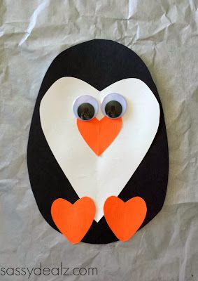 paper heart penguin craft for kids valentines- hair bows for girls, neck ties for boys Rocks Crafts, معرض فني, Valentines Bricolage, Penguin Crafts, Penguin Craft, Construction Paper Crafts, Nature Craft, Valentine Crafts For Kids, Animal Crafts For Kids