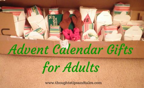 Adult advent calendars with daily gifts are great when someone moves, has a traumatic life event (breakup, job loss) or can't come home for the holidays. Here are ideas for the whole month of December. Advent Calendar Gift Ideas, Calendar Gift Ideas, Calender Gift, Adult Advent Calendar, Advent Calendar Fillers, Countdown Gifts, Advent Ideas, Job Loss, Calendar Gift