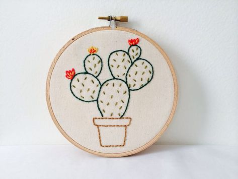 https://www.etsy.com/uk/listing/199054963/prickly-pear-cactus-hand-embroidered?ref=listing-shop-header-0 Embroidered Cactus, Cactus Embroidery, Pear Cactus, Prickly Pear Cactus, Pola Sulam, Cute Embroidery, 자수 디자인, Simple Embroidery, Sewing Embroidery Designs