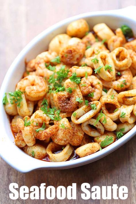 Seafood saute makes an easy, quick, delicious meal. Your only task as a chef is to avoid overcooking the seafood! Seafood Mix Recipes, Seafood Medley Recipes, Mixed Seafood Recipe, Shrimp And Pasta, Seafood Medley, Seafood Mix, Seafood Recipes Healthy, Frozen Seafood, Easy Seafood