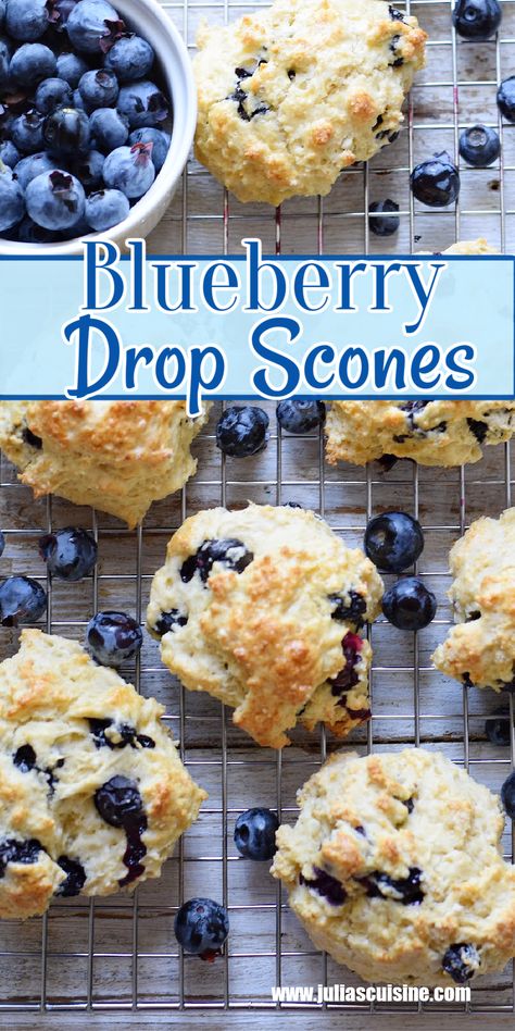 Blueberry Drop Scones Blueberry Drop Scones, Blueberry Scone, Blueberry Desserts Recipes, Blueberry Scones Recipe, Drop Scones, Scones Recipe Easy, Homemade Scones, Blueberry Desserts, Breakfast Sweets