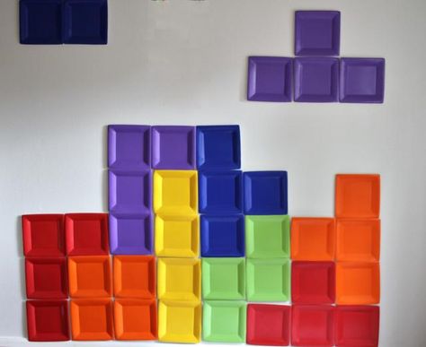 DIY Tetris Photo Backdrop 80s Party Diy Decorations, 80s Dance Decorations, 90’s Decorations, Tetris Decor, 80s Decorations Party, Tetris Decorations, 80's Decorations, Diy Tetris, 80s Decorations