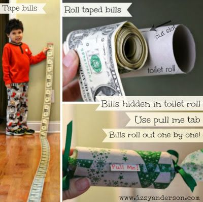 Dollar bills taped end-to-end and rolled inside a toilet paper roll. Bills pull out one-by-one. Full tutorial on blog. Fun way to give money! Ways To Give Money, Origami Money, Creative Money Gifts, Birthday Money, Dollar Bills, Christmas Money, Money Origami, Cash Gift, Crafty Gifts