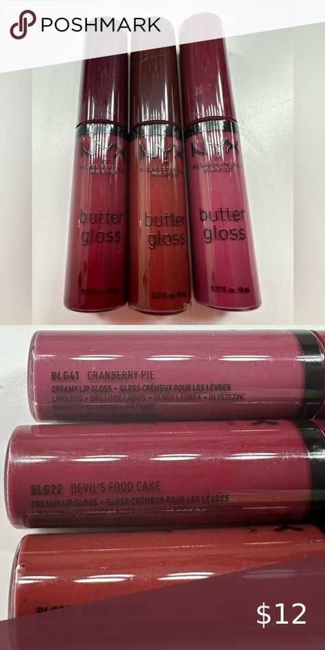 NYX butter Glosses Cranberry Pie, Nyx Butter, Nyx Butter Gloss, Rocky Road, Makeup Skincare, Nyx, Skincare Products, Cranberry, Rocky