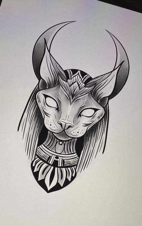 Bastet Goddess Drawing, Bastet Tattoo, Egyptian Cat Tattoos, Egypt Cat, Egypt Tattoo, Goddess Tattoo, Egyptian Cat, Unique Drawings, Baby Tattoos