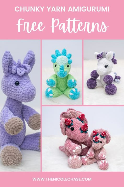 Chunky Yarn Amigurumi, Free Crochet Plushie Patterns, Crochet Plushie Patterns, Chunky Yarn Crochet Pattern, Fun Crochet Patterns, Chunky Yarn Crochet, Butterfly Tutorial, Easy Crochet Animals, Crochet Plushie