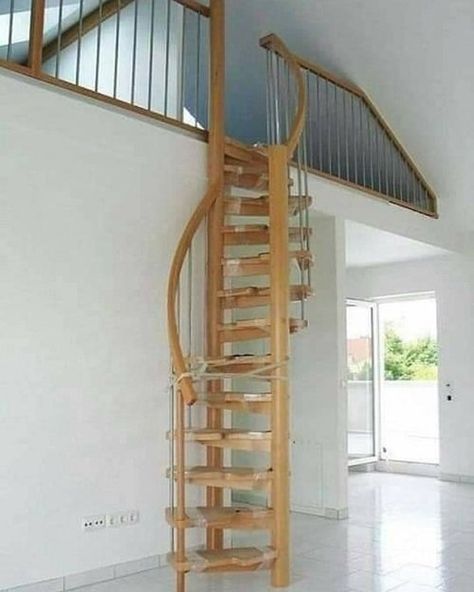 78 Clever Stair Ideas for Small Spaces | Balcony Garden Web Wooden Spiral Staircase, Stairs For Small Spaces, Loft Stairs Ideas, Small Space Stairs, Small Space Staircase, Space Saving Staircase, Spiral Stairs Design, Loft Staircase, Small Staircase