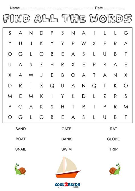 Printable Kindergarten Word Search - Cool2bKids Simple Word Search For Kids, Easy Word Search For Kids, Simple Word Search, Kindergarten Word Search, Easy Word Search, Kids Table Wedding, Fun Worksheets For Kids, Printable Kindergarten, Word Search Printables