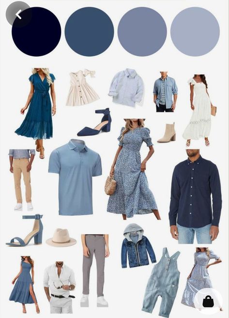 Blue Tone Family Pictures, Family Picture Blue Color Schemes, Blue And Grey Family Photo Outfits, Blue Color Palette Family Photos, Dark Blue Family Pictures Outfits, Blue Gray Family Photos Outfit Ideas, Blue White Family Photos, Dusty Blue Family Pictures Outfits, Dusty Blue Family Pictures